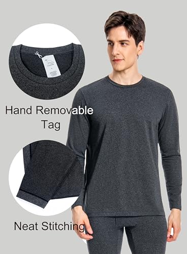 Nutria Mens Thermal Underwear Crew Top 2 Packs Fleece Lined Thermal Shirts for Men Undershirt Long Sleeves Lightweight U07A3