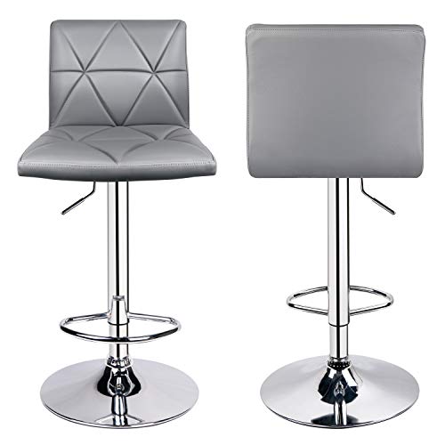 Leader Accessories Bar Stool, Hydraulic Square Back Diagonal Line Adjustable Bar Stools, Set Of 2 (Light Grey) #TOP2