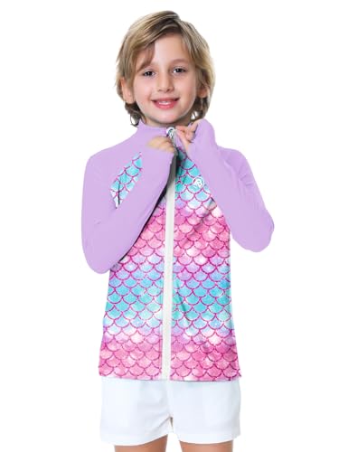 Image of AOBUTE Unisex Kids Zipper Rash Guard Boys UPF 50+ UV Protection Sun Shirt with Thumb Hole 3-12 Years