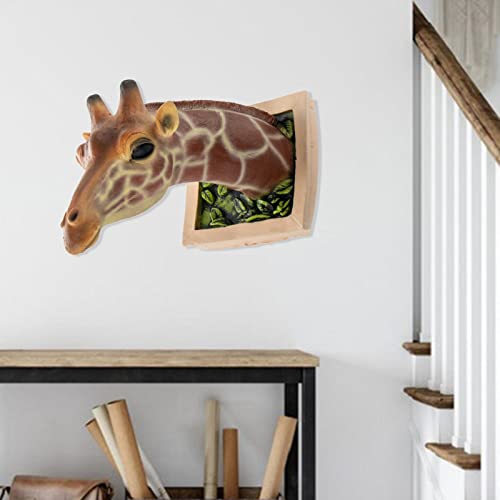 Life-Like Giraffe Head Wall Hanging Sculpture, 3D Wall Mounted Home Decoration, Wall Bursting Giraffe Bust Living Room Decor, Funny Animal Statue For Indoor, Yellow #TOP2