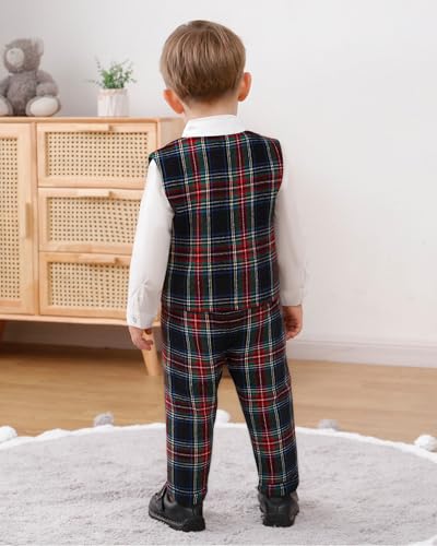 Image of YUEMION Toddler Baby Boy Clothes Suits Gentleman Dress Shirt+Bowtie+Vest+Suspender Pants Boy Formal Wedding Outfits Set 1-5T