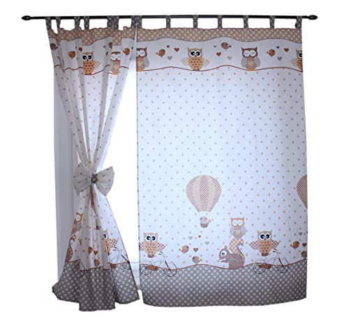 TupTam Rideaux pour Chambre d'enfant avec des Passants 2 pcs, Hiboux 2 Beige, env. 155x95 cm