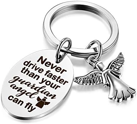 Hotop Sweet Guardian Keychain Angel Keychain New Driver Keychain Never Drive Faster Than Your Angel Can Fly Birthday Gift for Daughter Niece Women