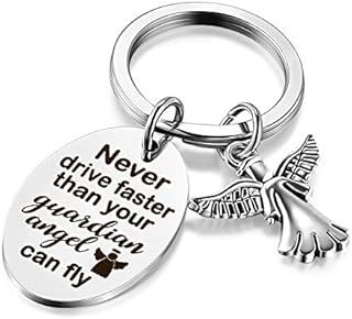 Hotop Sweet Guardian Keychain Angel Keychain New Driver Keychain Never Drive Faster Than Your Angel Can Fly Birthday Gift for Daughter Niece Women