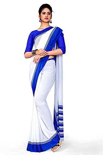 Image of Uniform Sarees Corp Women's Polyester, Cotton Saree With Blouse Piece