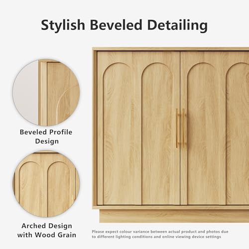 Sideboard Buffet Cabinet with Storage, Modern Accent Cabinet with Arched Doors, Boho Modular Media Console, 31.5" Minimalist Credenza for Living Room Kitchen Dining Room Entryway, Oak - Image 4