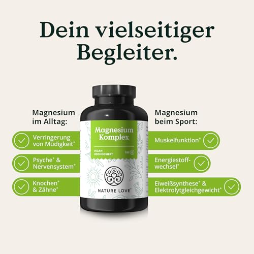 NATURE LOVE® Magnesium Komplex - 180 Kapseln - 400mg elementares Magnesium je Tagesdosis - Magnesiumcitrat, Magnesiumoxid, Magnesiumbisglycinat, Magnesiummalat, Magnesiumscorbat - Vegan, hochdosiert 3