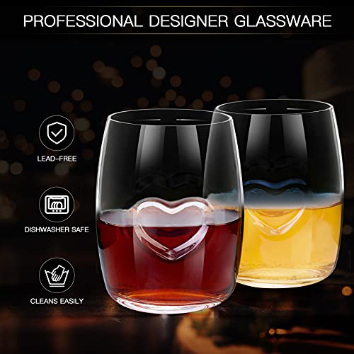 Bohimu Gifts For Mom From Daughter, Son - Mothers Day Gifts For Mom Birthday Gifts For Mom - With Love Heart Lndentations Symbolizes I Love You Mom -Stemless Wine Glasses Set Of 4 #TOP3