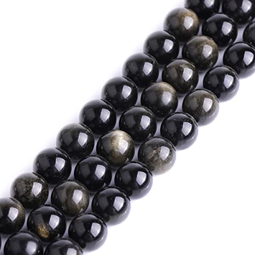GEM-Inside Gold Obsidian Gemstone Loose Beads Natural 12mm Round Crystal Energy Stone Power for Jewelry Making 15"