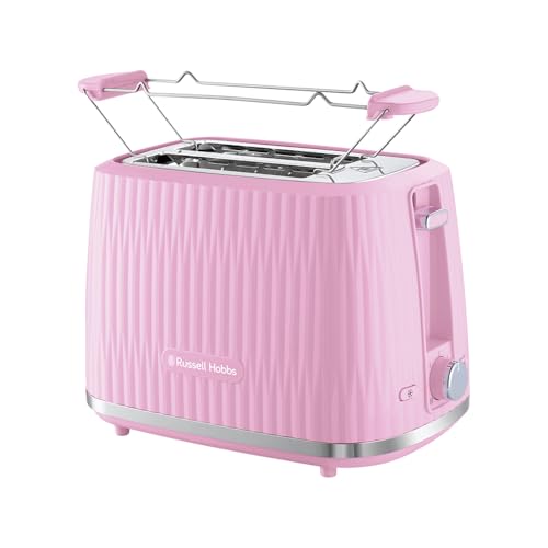 Russell Hobbs Tostadora para 2 rebanadas de Russell Hobbs,6 niveles tueste, función descongelar,recalentar y cancelar, bandeja recogemigas extraíble, calientapanecillos incluido, rosa, Eden 27372-56