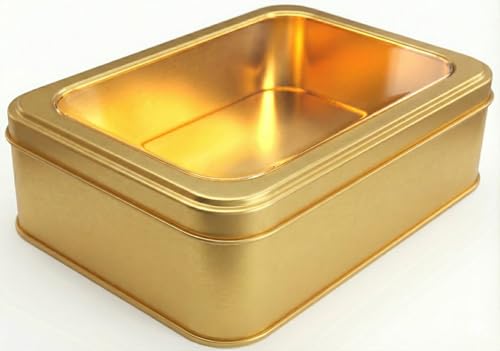 hadaaya Gold Metal Tin Box With Clear Lid, Multipurpose Tin