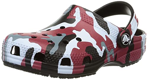 Image of Crocs Unisex-Child Classic Camo Clogs, Black /Red, 2 Little Kid