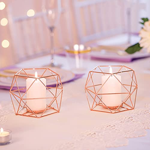 Hewory Geometric Tealight Candle Holders Rose Gold, Modern Metal Geo Wedding Centerpieces For Table, Votive Candle Stand Accent For Tea Light For Home Shelf Mantel Christmas Birthday Party Decor, 6Pcs #TOP1