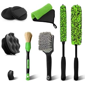 8PCS Wheel Brush Kit, Bendable Wheel Rim Cleaner Brush for Wheel Gap Cleaning, Tire Shine Applicator，Detailing Brush and Tire Brush Wheel Cleaning Kit, Green