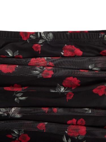 Verdusa Women's Floral Mesh Micro Mini Skirts Ruched High Waist Bodycon Ruffle Skirt3