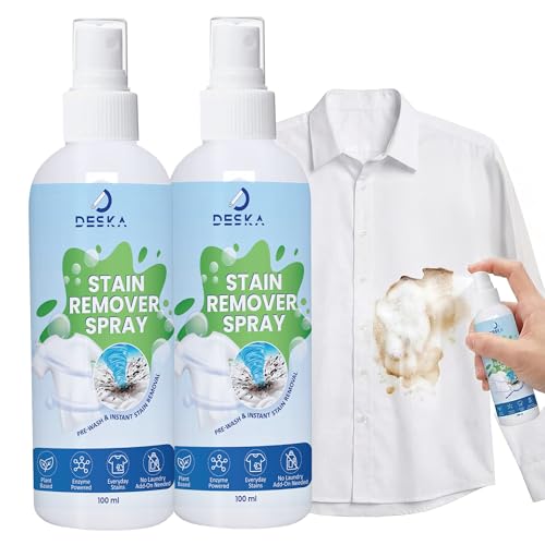 DESKA Stain Remover Spray for Clothes | Instant Stain Remover for Everyday Stains | Pre-Wash & On-the-Go Use | Plant-Based with Bio Enzymes | Gentle on Fabrics | Toxin-Free (100 ml) Pack Of 2