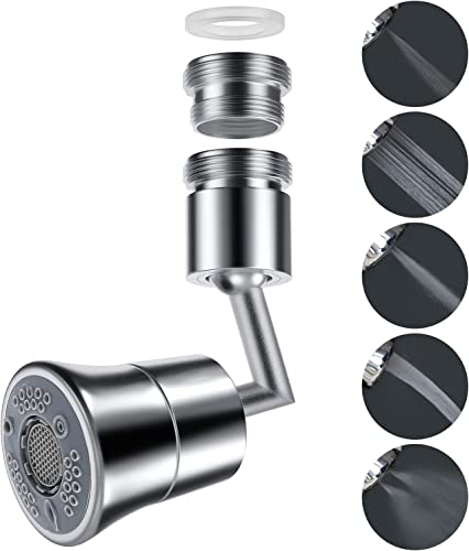 720 ° Schwenkbarer Wasserhahn-Luftsprudler, VIGIME 5 Modi Wassersparhahn Messing verstellbarer Küchen-Badezimmer-Wasserhahn Bubbler-Filter mit Düsenadapter Cover