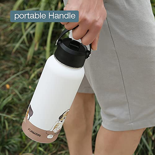 Funkrin Insulated Water Bottle With Straw Lid & Spout Lid, 32Oz Personalized Vacuum Stainless Steel Travel Mug, Leak Proof Double Walled Thermos For Hot & Cold Beverages #TOP6