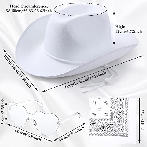 Image of Coume 6 Sets Cowboy Hat with Heart Sunglasses and Paisley Bandanas Western Cowgirl Hat for Cosplay Costume Adults(Pink,White)