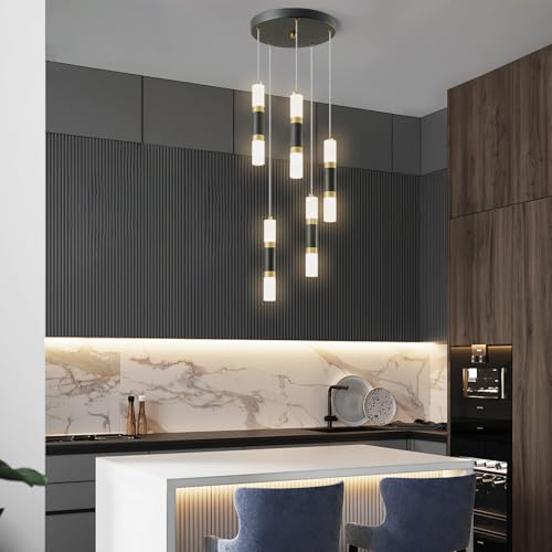 Image of 5-Light Modern Pendant Light Kitchen Island Light Fixture Dimmable LED Black Mini Pendant Lights Dinning Room Kitchen Black Gold Pendant Lighting