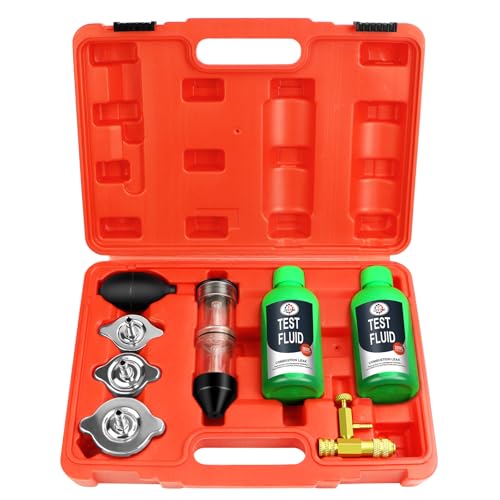 JIFETOR Professional Head Gasket Tester Combustion Leak Test Kit with 2 Chambers Testing Tool, 17oz CO2 Reaction Liquid, Universal and Special Adapters