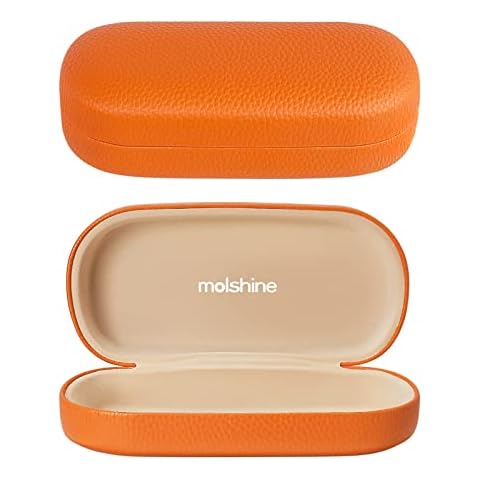 molshine Hard Shell Leather Sunglasses Case,Classic Large Glasses Case for Women Men,Sunglass Eyeglasses (Orange) Cover