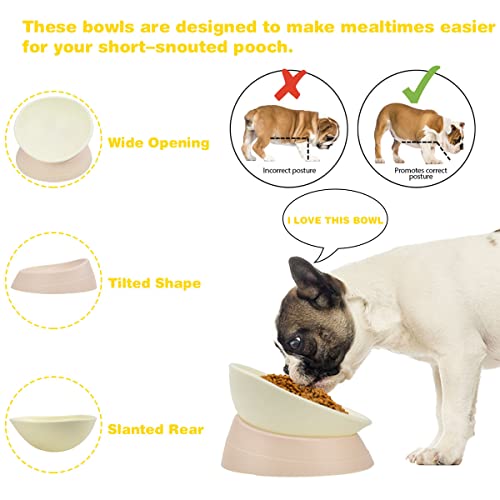 Petdoer Futternapf mit französischer Bulldogge, abgeschrägter geneigter Mops, rutschfest, für Frenchie, Shih Tzu, Flache Hunde, Katzen