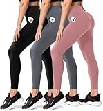 FULLSOFT 3 Pack Leggings with Pockets for Women Non See Through-Workout High Waisted Tummy Control Running Yoga Pants Fashion 2026 Today Deals Prime(Black,Grey,Pink,Small-Medium)