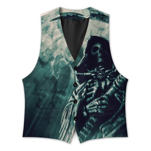 Grim Reaper Men's Suit Vest Slim Fit V-Ncek Waistcoat Business Casual Vest3