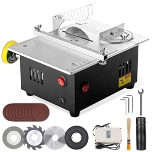 240W Mini Tischkreissäge mit 4 Klingen und Polierscheibe, Duale Motorsteuerung Präzisions Table Saw, Tragbare 0,1-20mm Sägeblatt Höhenverstellbarer für Bastelarbeiten und kleine Schnittprojekte