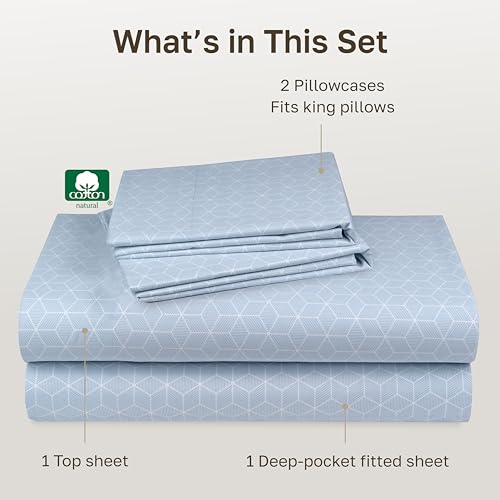 Image of California Design Den King Size Sheet Set - 100% Cotton, 600 Thread Count, Deep Pocket King Sheets, Premium-Feel Bedding with Sateen Weave - Urban Geometric Print