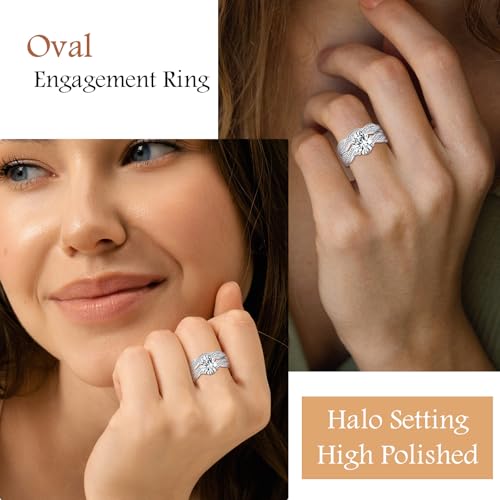 6CT Oval Engagement Rings for Women, Promise Wedding Cubic Zirconia White Gold Plated Band Set for Women, Size 5-104