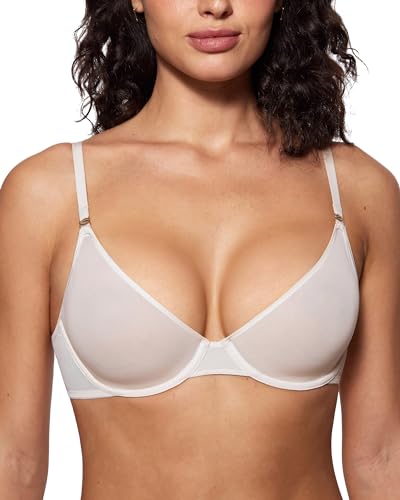 Image of INLYRIC Women's Cosnufy Sheer Balconette Bra Demi Unlined Plunge Mesh See Through Sexy Bras Underwire
