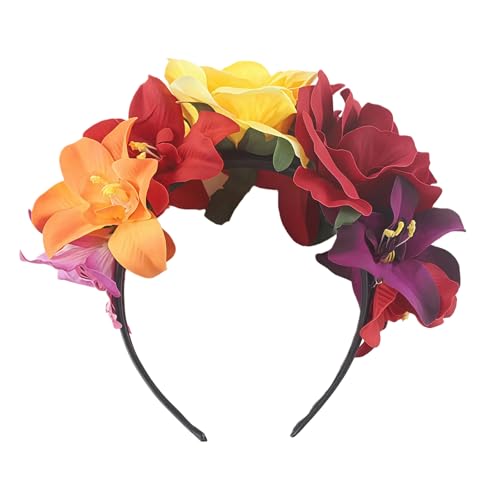 Fita de coroa de flores mexicanas para Halloween, diadema com coroa de rosas, acessórios florais para o cabelo, para cosplay, carnaval, festa, praia, férias