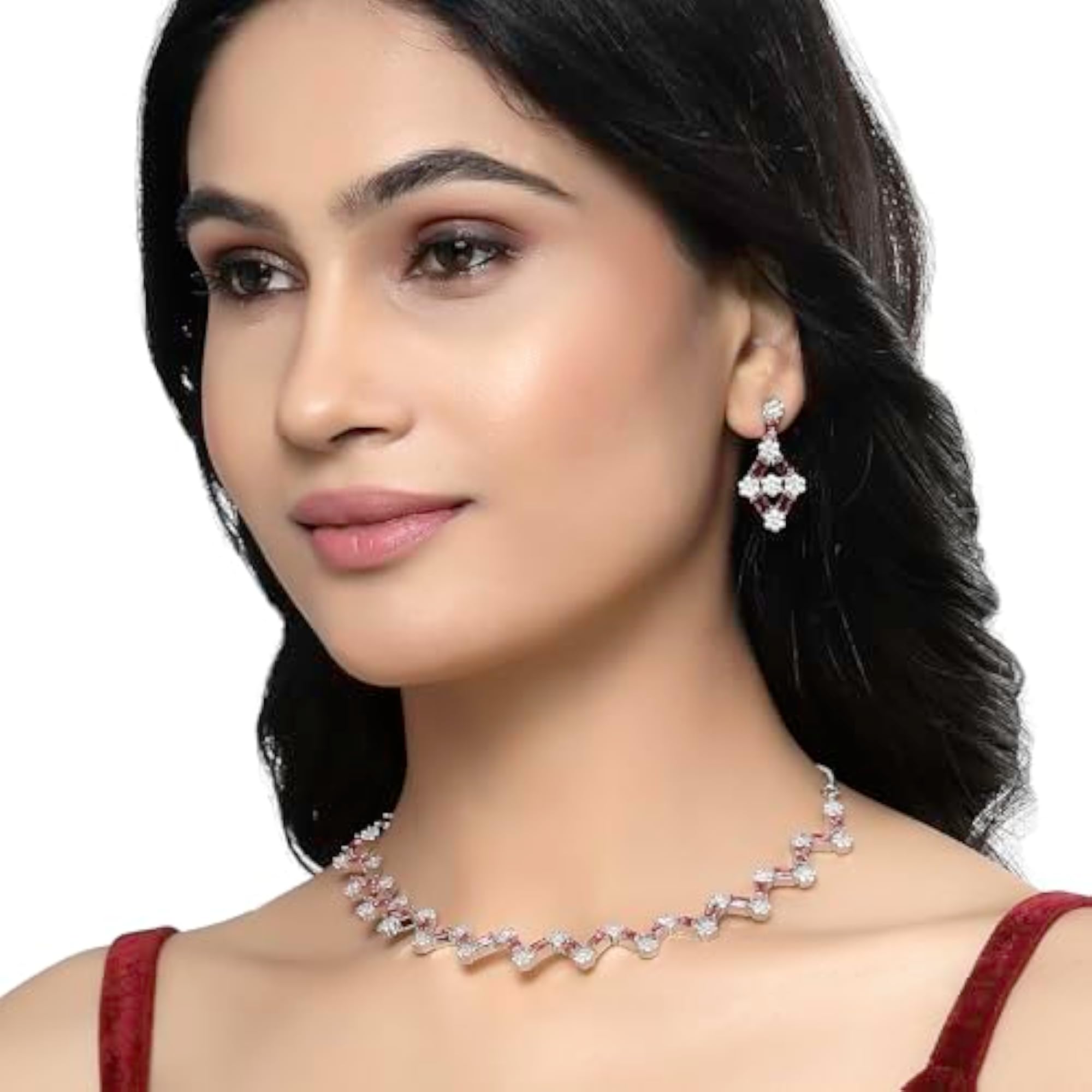 Rhodium-Plated American Diamond Necklace Set