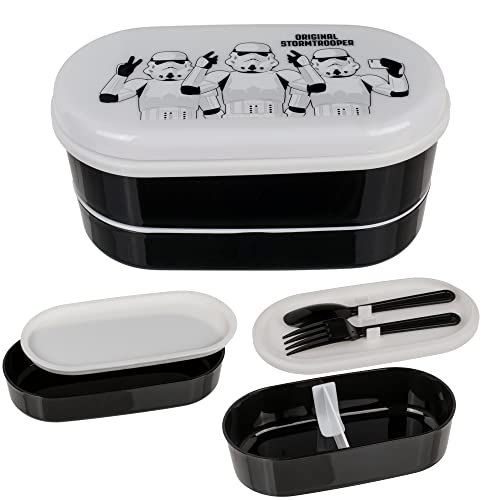 PhiLuMo Stormtrooper Brotdose - Set mit Zwei Fächern, aus Kunststoff, mit Löffel & Gabel - 17 x 9 cm Cover