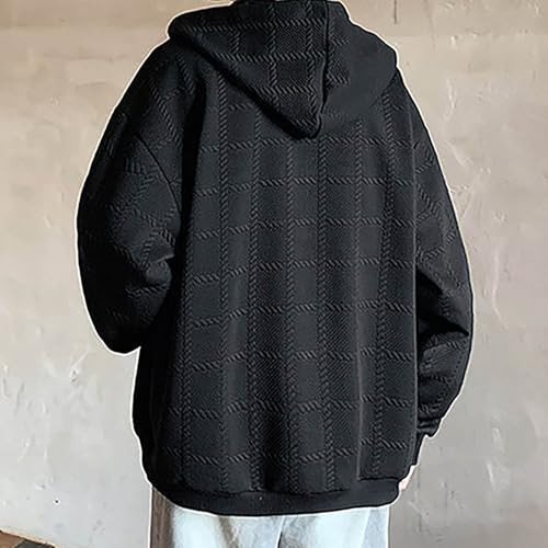 Cambkatl Men's Zip Up Jacquard Hoodies Loose Long Sleeve Full-Zip Sweatshirt Outerwear Casual Sports Coat with Pockets4