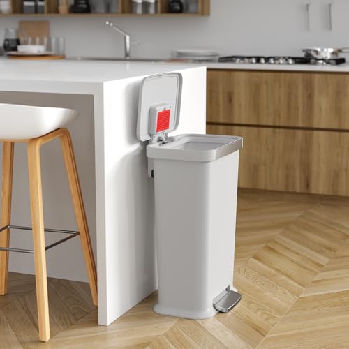 Image of iTouchless SoftStep 13.2 Gal / 50L Step Pedal Kitchen Trash Can with Odor Filter, Durable Dent-Proof Construction and Stainless Steel Trim, Garbage Bin with Lid for Home Office, Bedroom, White Plastic