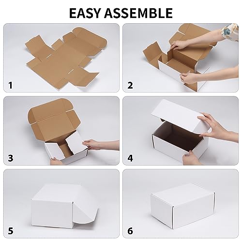 Image of RLAVBL 9x6x4 Inches Shipping Boxes Set of 25, White Corrugated Cardboard Box, Mailer Boxes for Packing Small Business