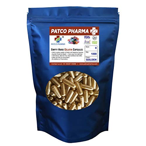 Patco Pharmaceuticals - Size 0 Golden Empty Gelatin Pill Capsule - Free/Halal Certified | DIY Powder Filling (Pack of 1000) (B08QZH26D9) Amazon Price History, Amazon Price Tracker