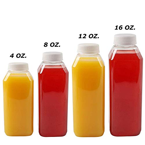 Plastic Juice Bottles, 10 Pack Food Grade BPA Free Empty Square Milk Containers