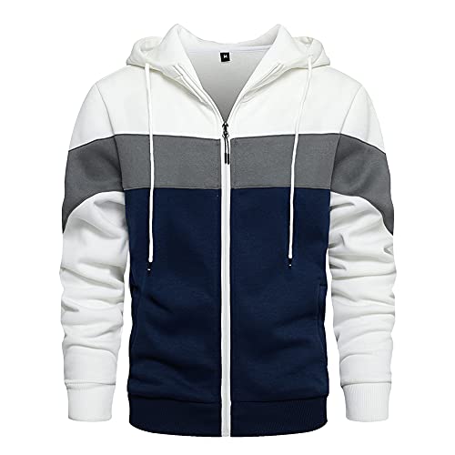 Wowcarbazole Men's Full Zip Hoodie Long Sleeve Color Block Hooded Sweatshirt Casual Fleece Jackets