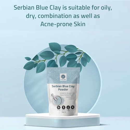Serbian Blue Clay Powder for Facial Masks, Creams, Skin Tightening, Body Wraps,Scrubs, and Soap Making. (114g (4oz))