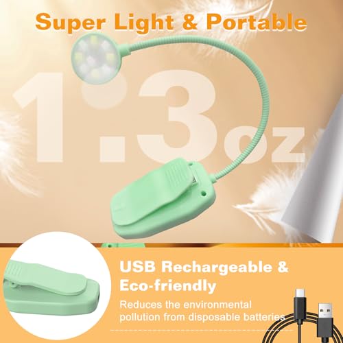 Image of KTEBO 2 Pack Rechargeable Book Light Clip-On Reading Light for Books in Bed | 9 eye-friendly modes from 3 color temperatures and 3 brightness, USB-C up to 30 hrs - Black & Green