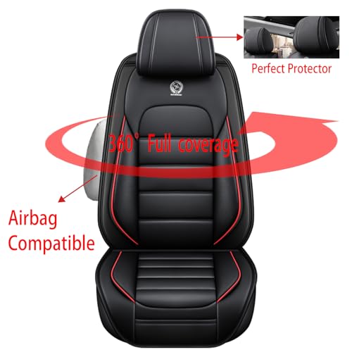 Image of Fit for Sedan SUV Pick-up Truck,Automotive,Ice Slik Nappa Leather Car Seat Covers,Waterproof Durability Washable Seat Covers,5 Seat Complete Set Standard Full Coverage Car Seat Cover(Black & Red)