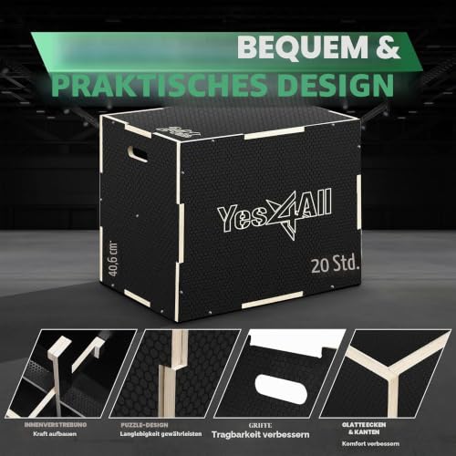 Yes4All MUN4 Mun4 3-in-1 Aufbewahrungsbox aus Holz, 50.8 x 45.7 x 40.6 cm, A. Rutschfestes Schwarz, XL