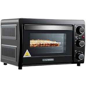 STEInBORG Mini Backofen 15 Liter Pizza-Ofen 3in1 Backofen Minibackofen Miniofen Krümelblech Ober-/Unterhitze Energiesparend 60 min.Timer