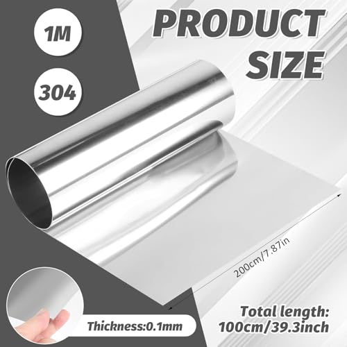 BOYIFEIJIE 304 Edelstahl Feinblech Folie, 0.1 MM Dicke dünne Edelstahlblechspule, Geeignet für Die Reparatur von Industriemaschinen und Die Künstlerische Gestaltung (0.1X200X1000MM)