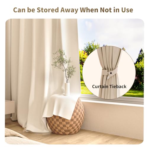 Image of Ceiling Mount Room Divider Curtains,Track Sets for Room Separation,Beige | Ceiling mount track set included,Blackout curtains thermal insulated & noise reduction fabric,For bedroom room partition