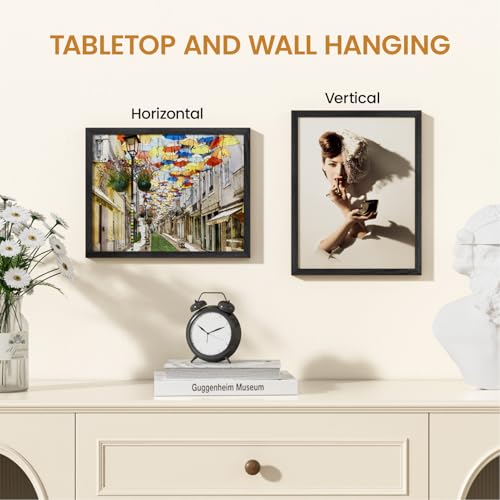Image of 10x13 Picture Frame,Solid Oak Wood 10 inchx13 inch Photo Frame, Black Color Tempered Real Glass 10 by 13 Wooden Frames with No Mat,13x10 Picture Frames for Wall or Tabletop Display